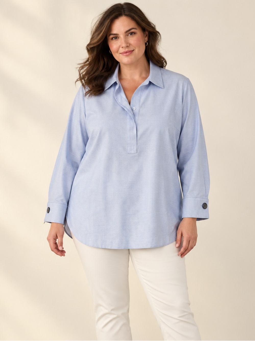 Chico’s No Iron Light Blue Cotton Popover Tunic 3 XL US 16/18